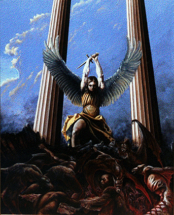 painting of St. Michael by Matthew R. Brooks Copyright2000 Matthew R. Brooks Please do not copy this image. It is protected by copyright laws. Please visit http://www.net1plus.com/users/artcatholic to purchase a copy of this painting